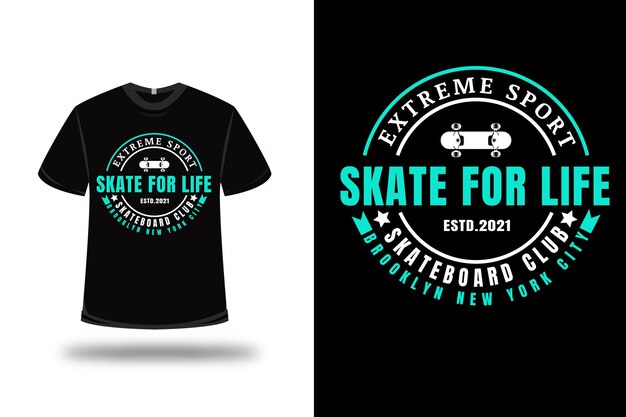 T-shirt extreme sport skate for life skateboard club color white and tosca