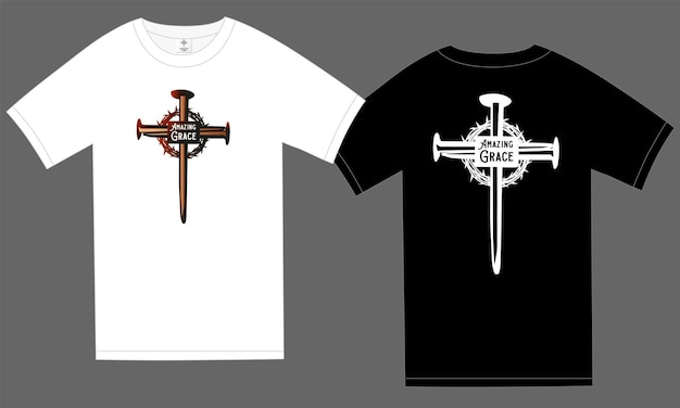 T shirt graphic white and black concept Christian apparel design with Jesus cross vector logo