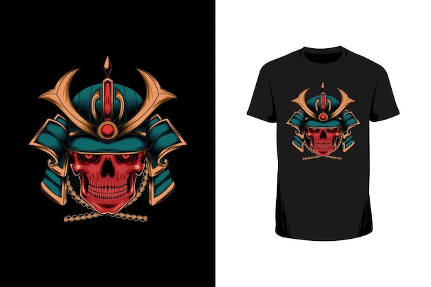 T shirt Illustration Design With Mockup  Green Skull Samurai