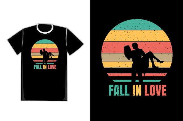 T-shirt romantic couple title fall in love color blue yellow orange and brown