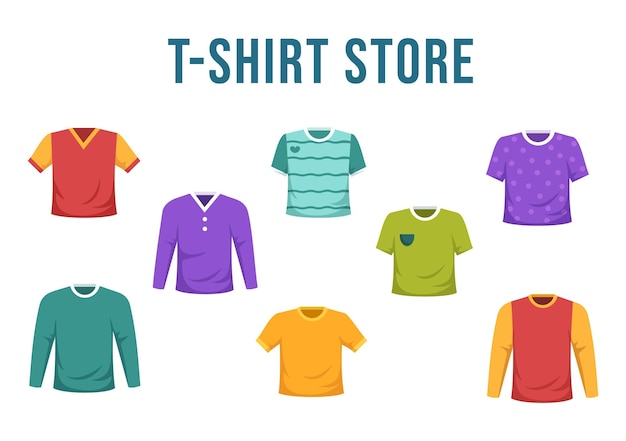 T shirt Store for Buying New Products Clothing or Outfit with Various Model in Illustration