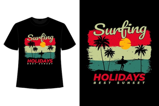 T-shirt surfing holiday sunset retro style