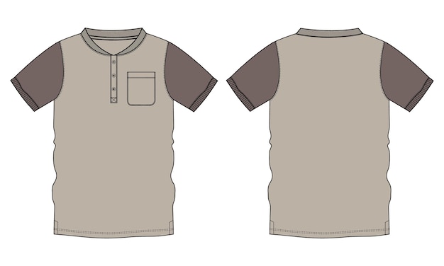 T shirt Technical Flat sketch vector illustration Khaki color template