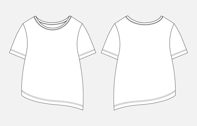 Vector t shirt tops blouse for ladies technical drawing fashion flat sketch vector template for ladies