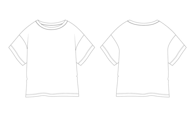 T shirt tops technical drawing fashion flat sketch vector illustration template for ladies