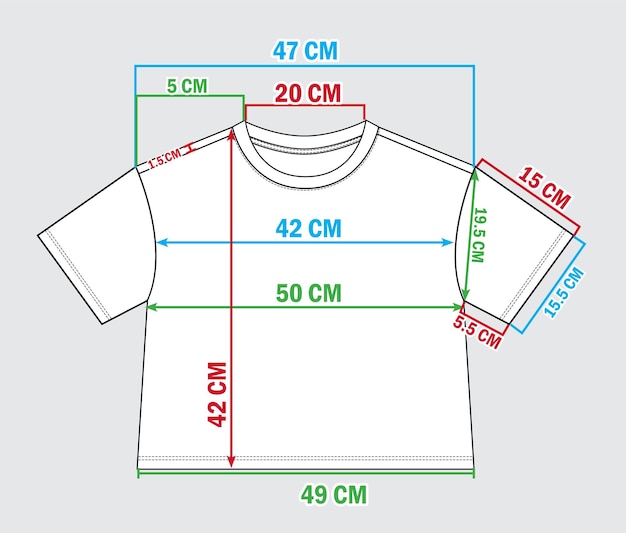 T shirt tops with measurement details vector illustration