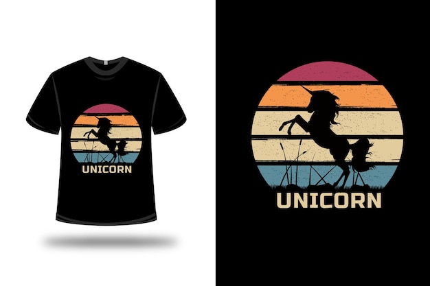 T-shirt unicorn on red orange and green