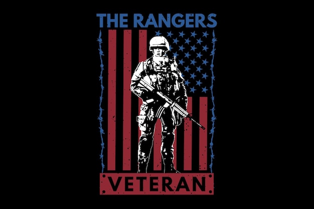 T-shirt veteran rangers flag american typography vintage illustration