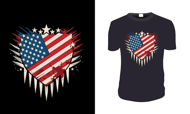 A t shirt with the american flag on it is displayed of vintage typography t shirt design