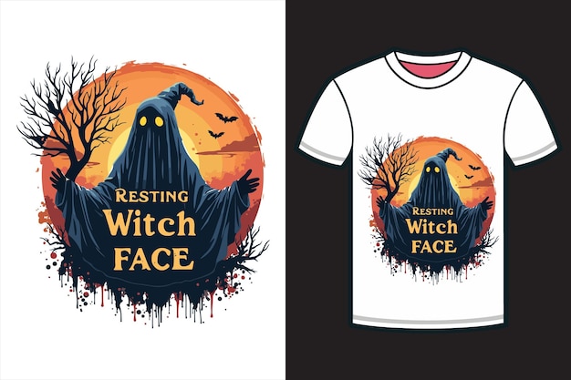 Vector a t shirt with a witch on it and a ghost on the front