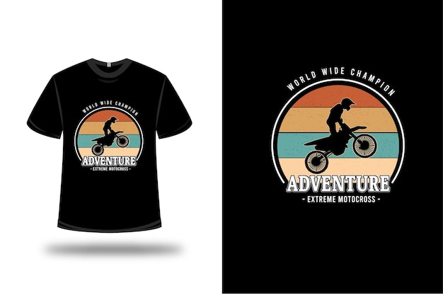 T-shirt world wide champion adventure extreme motocross color orange yellow and green