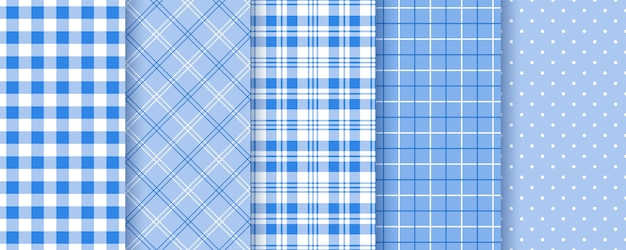 Table cloth seamless pattern Check tablecloth background Set checkered kitchen prints Blue texture