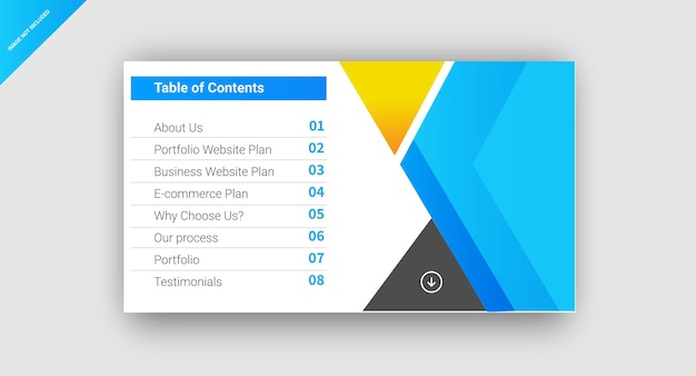 Table of Contents horizontal banner template