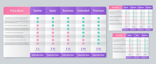 Table price chart.  illustration. Comparison plan layout.