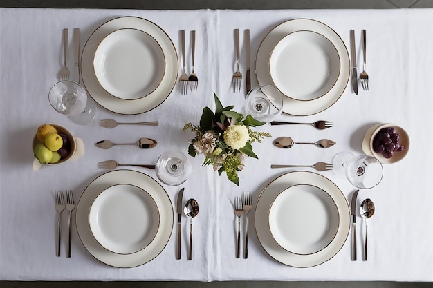 Vector a table set for a meal with a tablecloth and a place setting for two