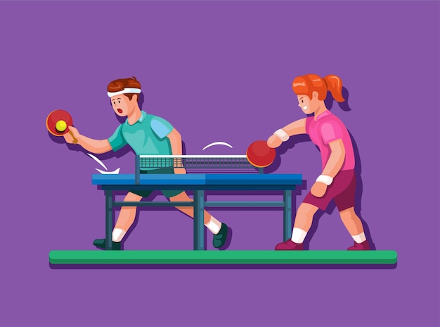 Table Tennis aka Ping  Pong sport with boy and girl athlete playing illustration cartoon vector