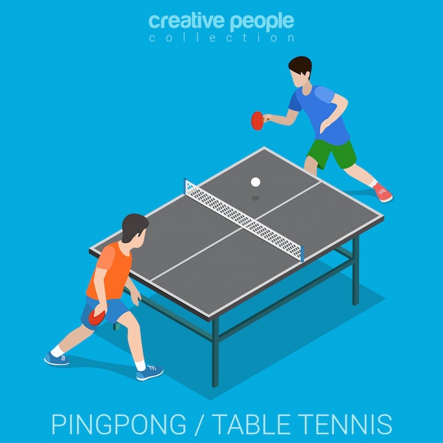 Table tennis pingpong match flat isometric illustration.