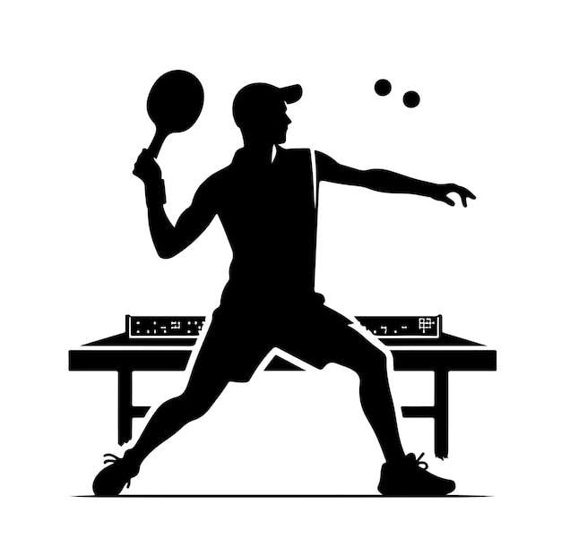 table tennis player pose Silhouette illustration vector