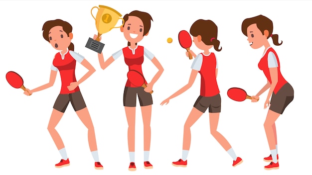 Table Tennis Young Woman Player character set