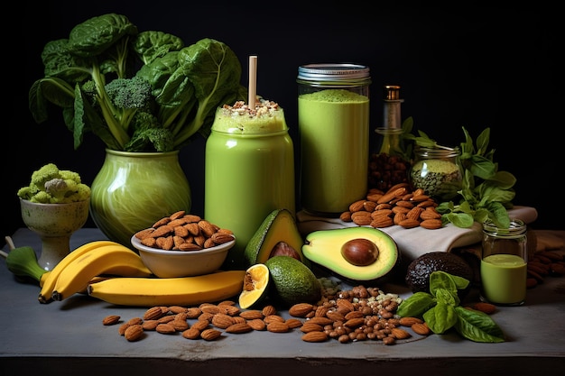 a table with a bunch of food including avocado avocado avocado and avocado