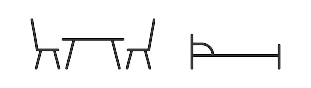 Table with chairs and bed icon Linear vector illustration