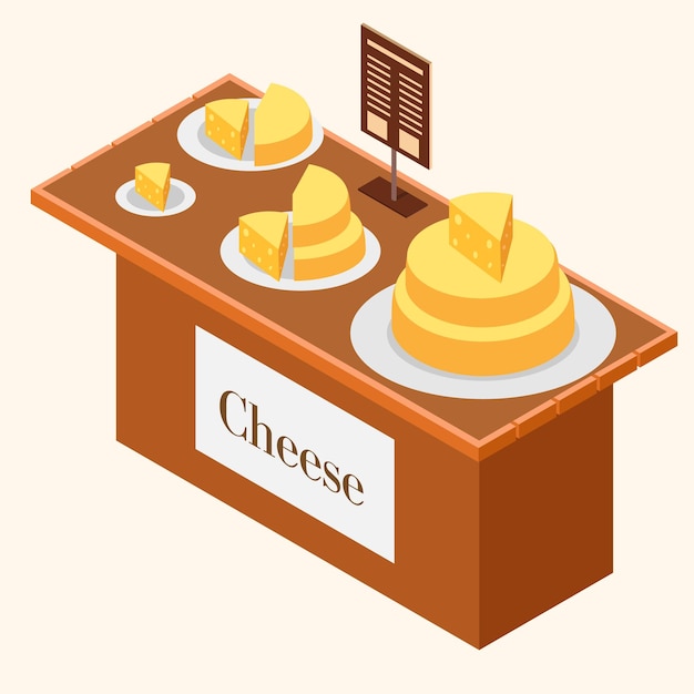 Vector a table with cheeses on it and a sign saying cheese