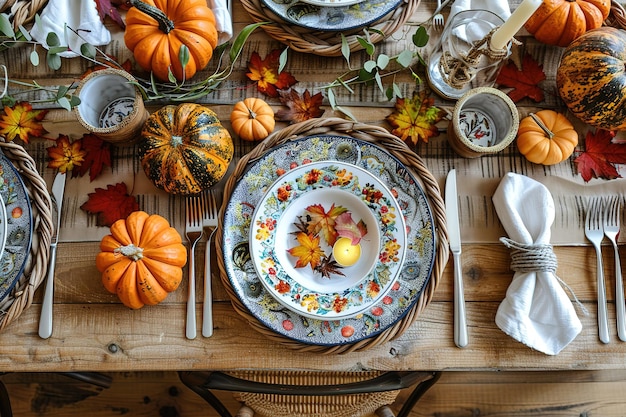 a table with a plate that says  autumn  on it