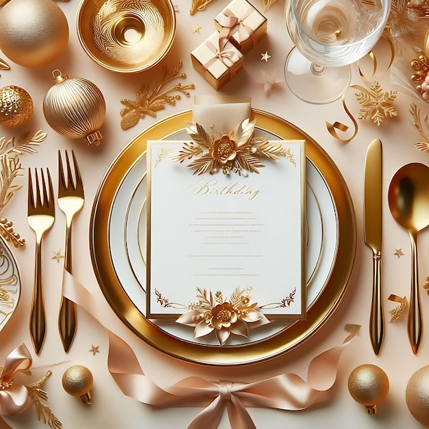 a table with a plate with a menu on it that says wedding on it