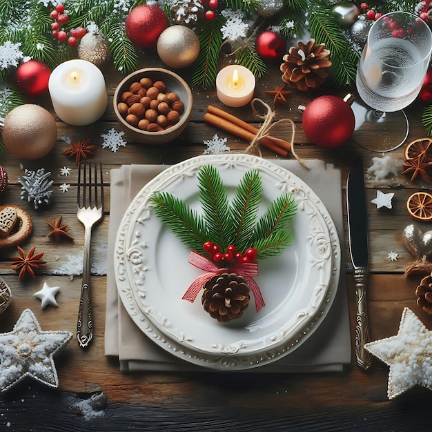 Vector a table with a plate with pine cones and a pine cone on it