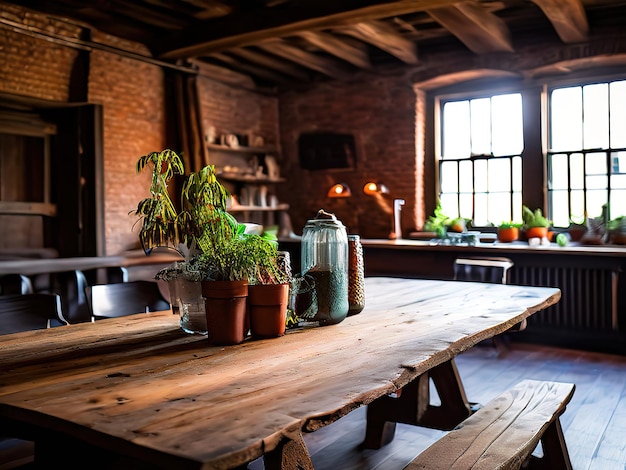 Vector a table with a potted plant on it sits in a room with a fireplace and a window