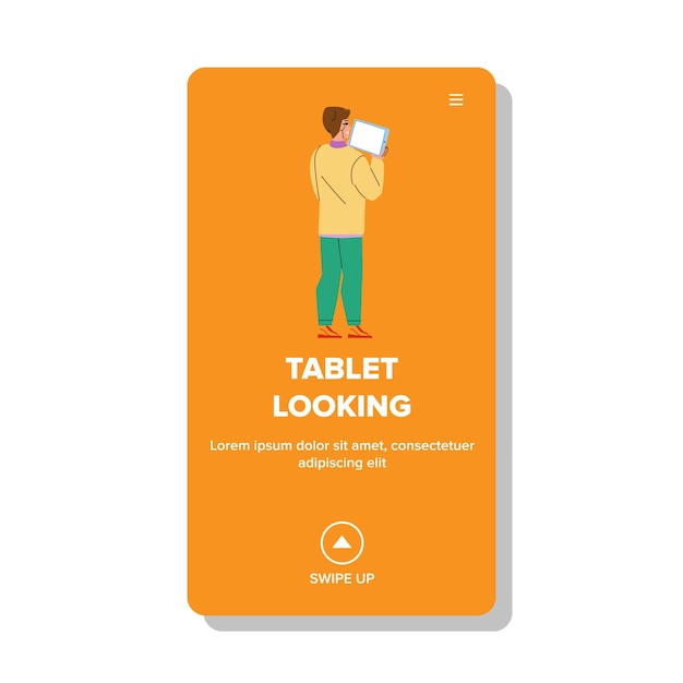 In Tablet Looking Information News Man Vector In Tablet Looking Educational Ebook Or Video Movie Online Character Use Digital Gadget Application For Search Info Web Flat Cartoon Illustration