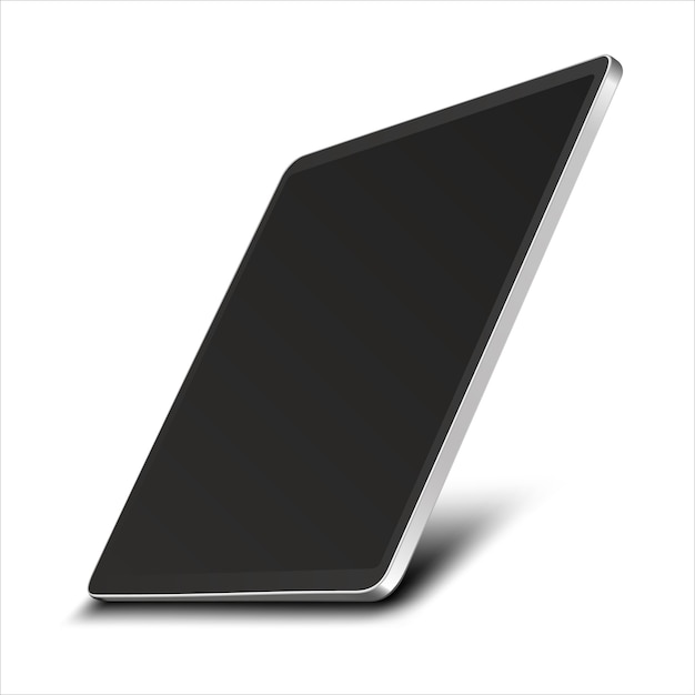 Tablet pc computer with black screen isolated on white background. 