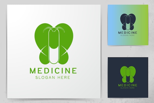 Vector tablet pills and leaf medical logo design inspiration