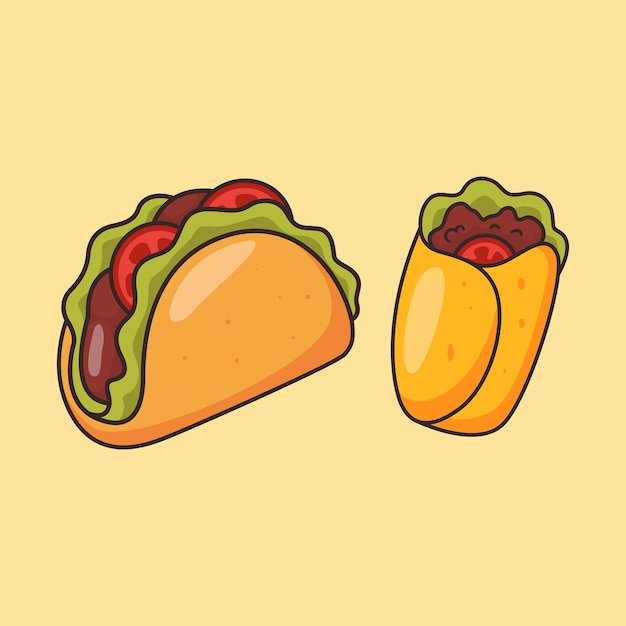 Taco and Burrito Icon Vector Illustration