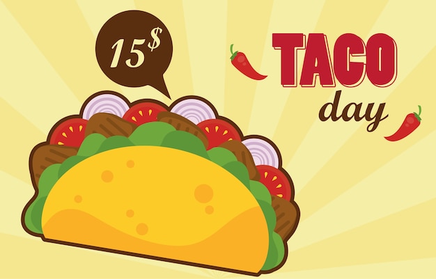 Taco day celebration mexican poster with price tag.