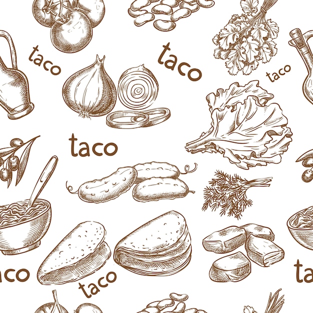 Taco, ingredients of the food seamless