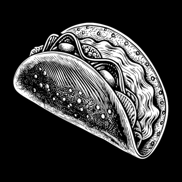 Vector a taco is shown in black and white with a white background