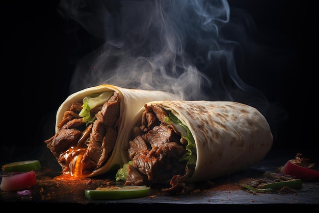 Vector a taco and meat wrap with smoke coming out of it