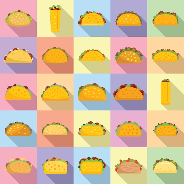 Tacos icons set flat vector Food menu