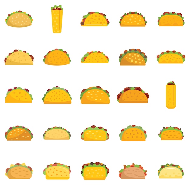 Tacos icons set flat vector Food menu