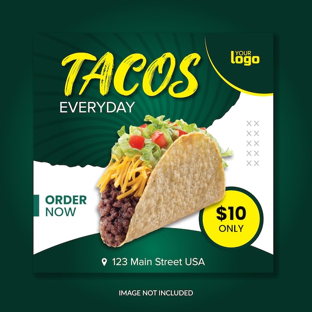 Tacos social media post design template restaurant promotional food banner