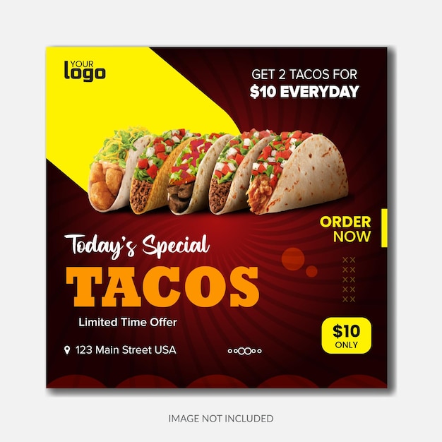 Tacos social media post design template restaurant promotional food banner