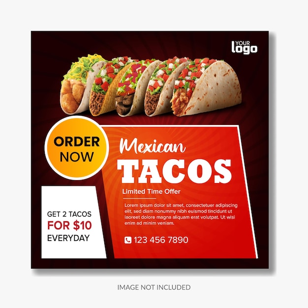 Tacos social media post template restaurant food post design Mexican tacos Editable file