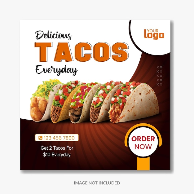 Tacos social media post template restaurant food post design Mexican tacos Editable file