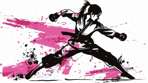 Taekwondo Girl Pink Black Stencil Silhouette Drawing