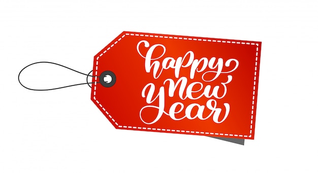 Tag or label with Happy New Year hand-lettering text