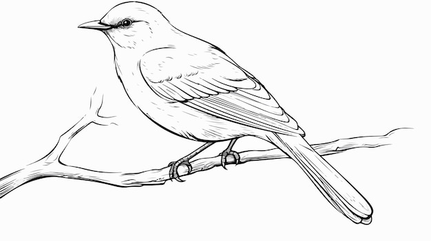 Vector tailor bird line art drawing style with detailed sketching