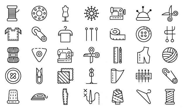 Tailor icons set, outline style