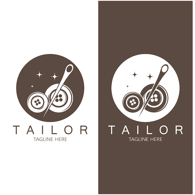 Tailor logo icon illustration template combination of buttons for clothes thread and sewing machine for clothing product design convection companies fashion in vector form