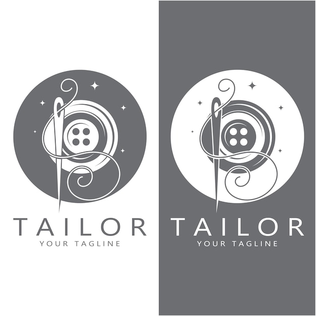 tailor logo icon illustration template combination of buttons for clothes thread and sewing machine